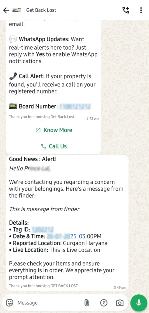 Getbacklost Notification